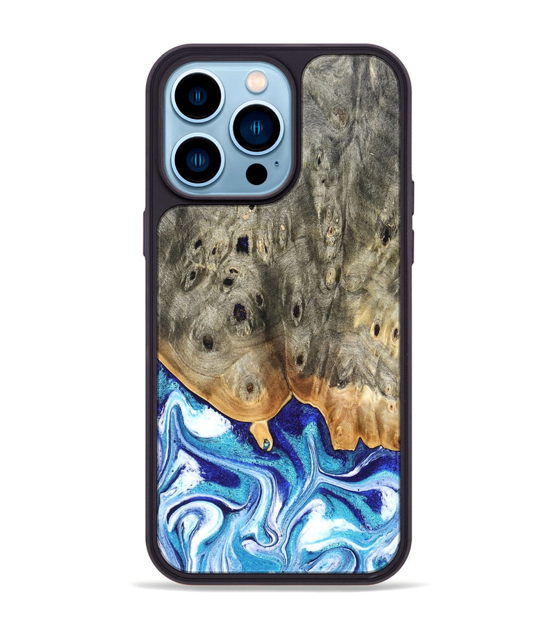 iPhone 14 Pro Max Wood Phone Case - Sherry (Blue, 823794)