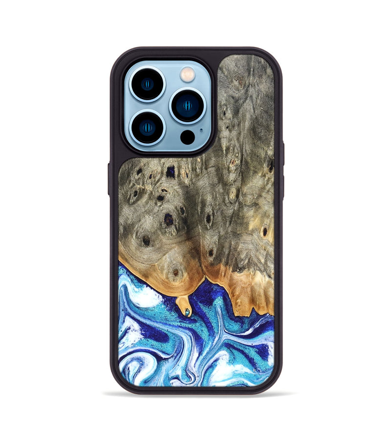 iPhone 14 Pro Wood Phone Case - Sherry (Blue, 823794)