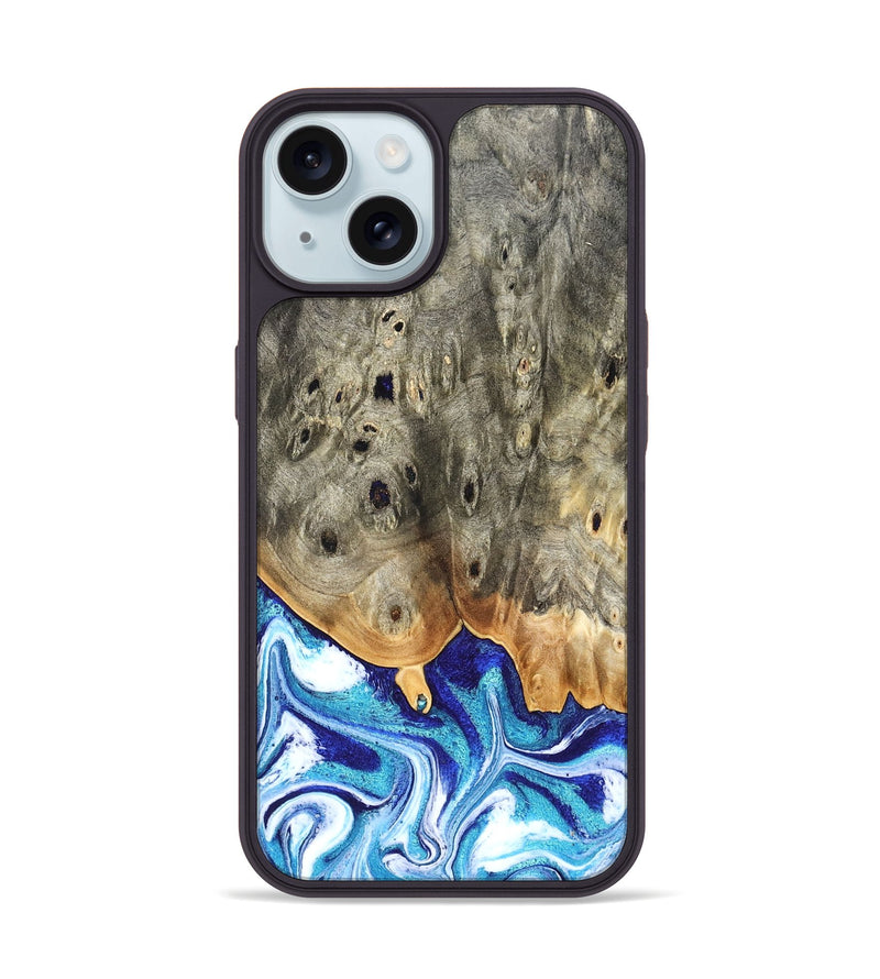 iPhone 15 Wood Phone Case - Sherry (Blue, 823794)