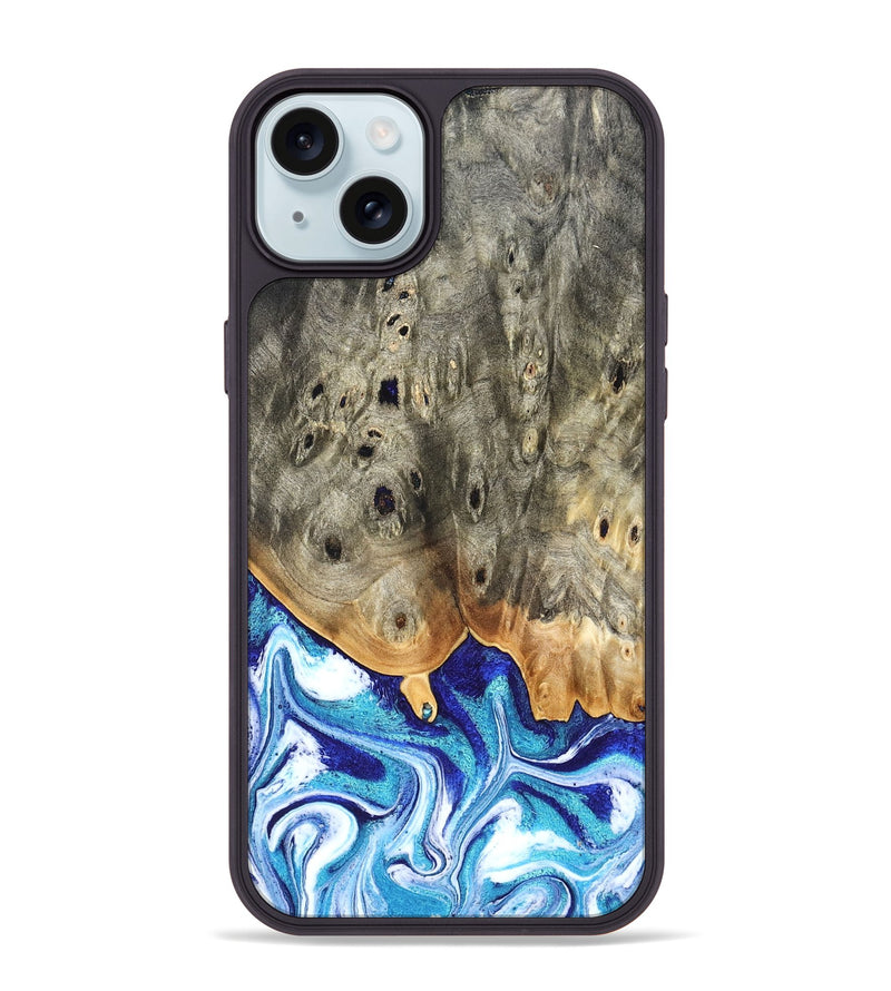 iPhone 15 Plus Wood Phone Case - Sherry (Blue, 823794)