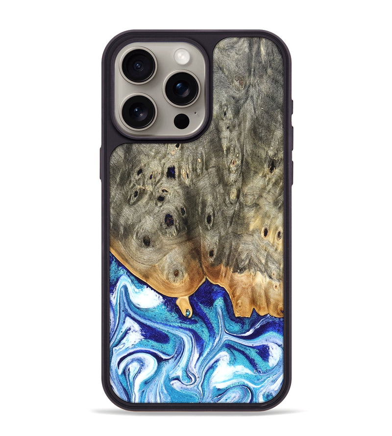iPhone 15 Pro Max Wood Phone Case - Sherry (Blue, 823794)