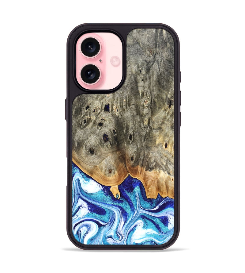 iPhone 16 Wood Phone Case - Sherry (Blue, 823794)