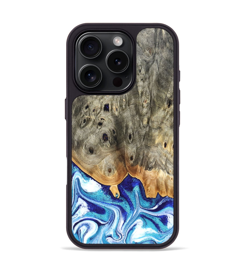 iPhone 16 Pro Wood Phone Case - Sherry (Blue, 823794)