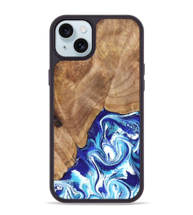 iPhone 15 Plus Wood Phone Case - Romeo (Blue, 823796)
