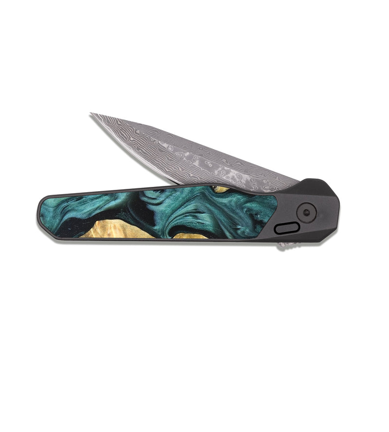 EDC Dark Damascus Wood Pocket Knife - Jeremie (Green, 823839)