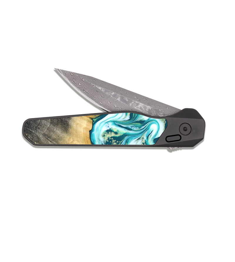 EDC Dark Damascus Wood Pocket Knife - Azari (Blue, 823850)