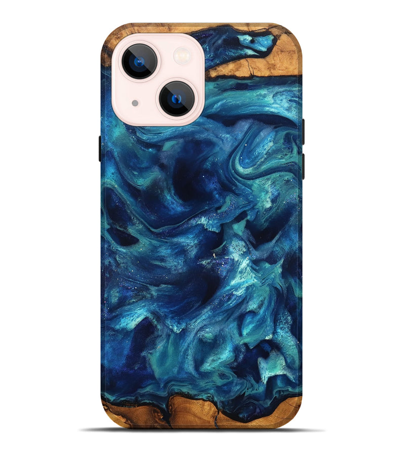 iPhone 14 Plus Wood Live Edge Phone Case - Joey (Blue, 823898)