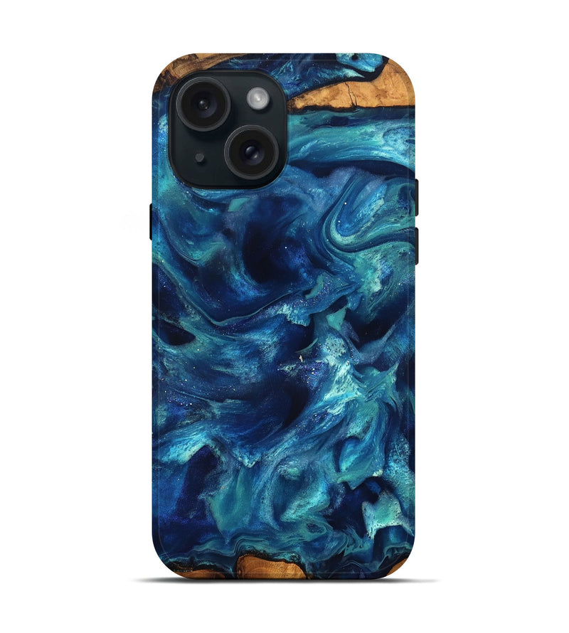 iPhone 15 Wood Live Edge Phone Case - Joey (Blue, 823898)