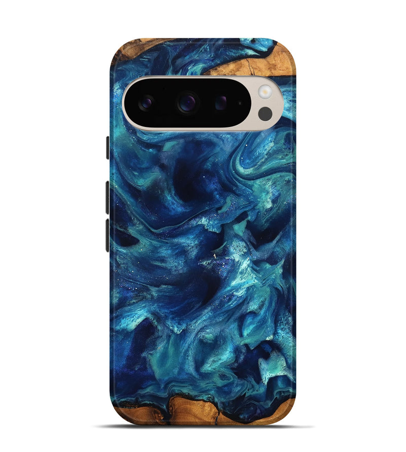 Pixel 9 Pro Wood Live Edge Phone Case - Joey (Blue, 823898)