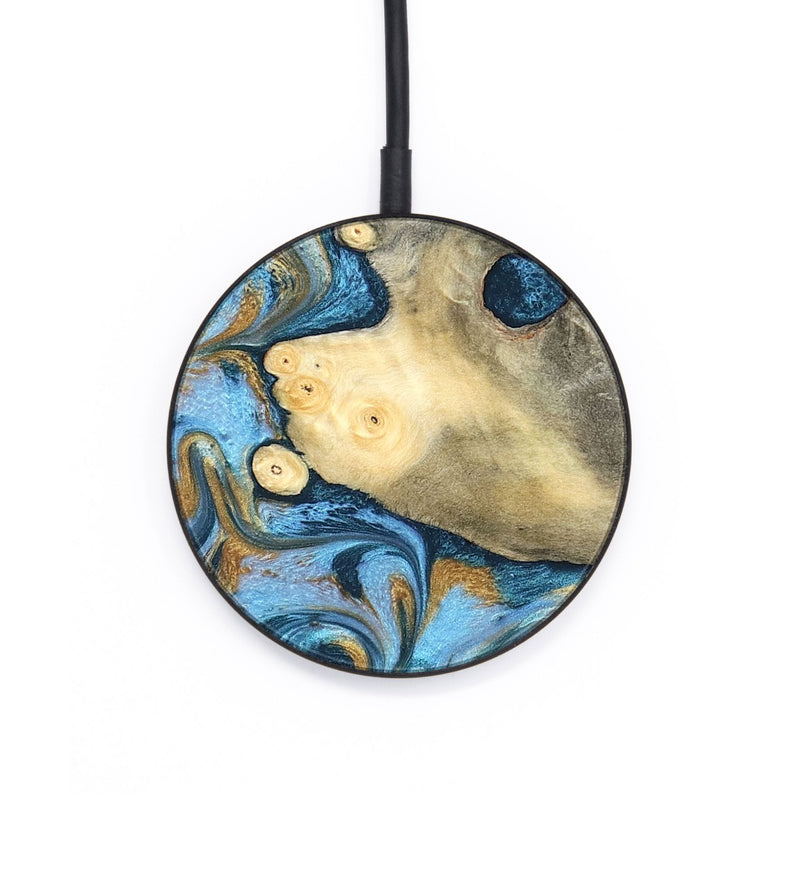 Circle Wood Wireless Charger - Jess (Teal & Gold, 823948)