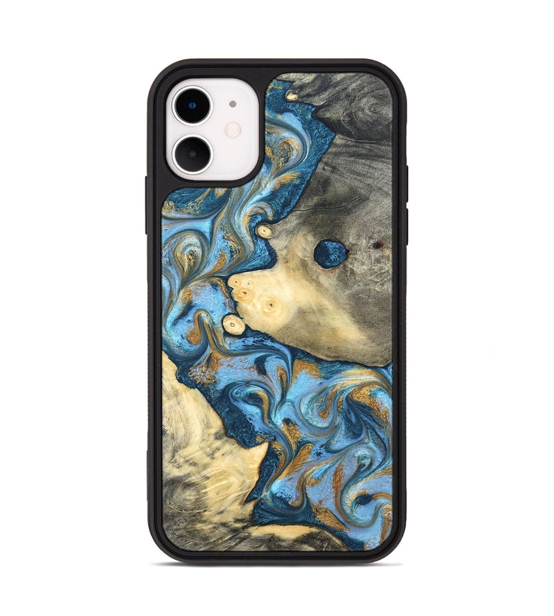 iPhone 11 Wood Phone Case - Jess (Teal & Gold, 823948)