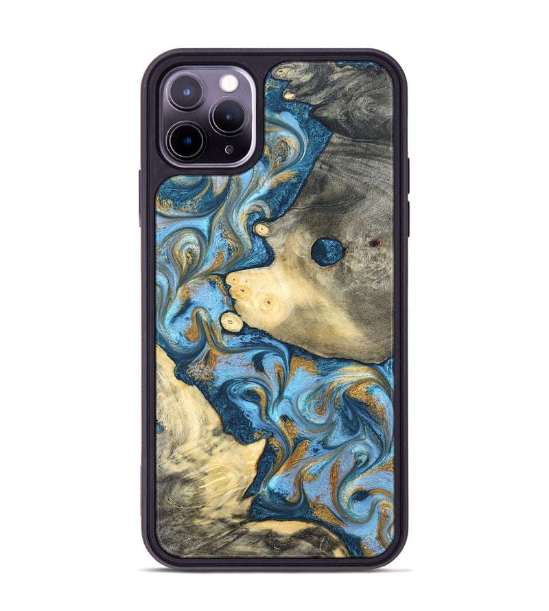 iPhone 11 Pro Max Wood Phone Case - Jess (Teal & Gold, 823948)