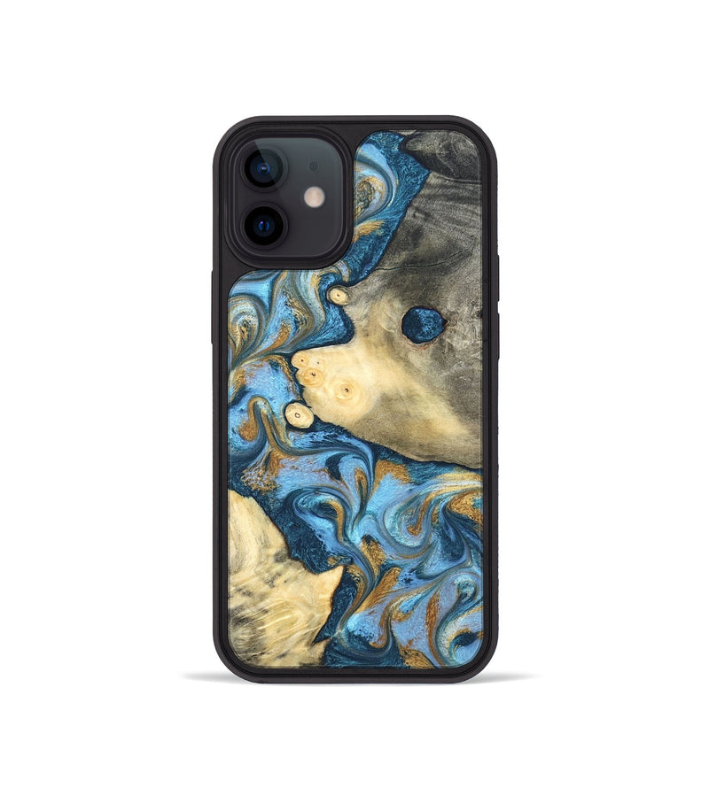 iPhone 12 mini Wood Phone Case - Jess (Teal & Gold, 823948)