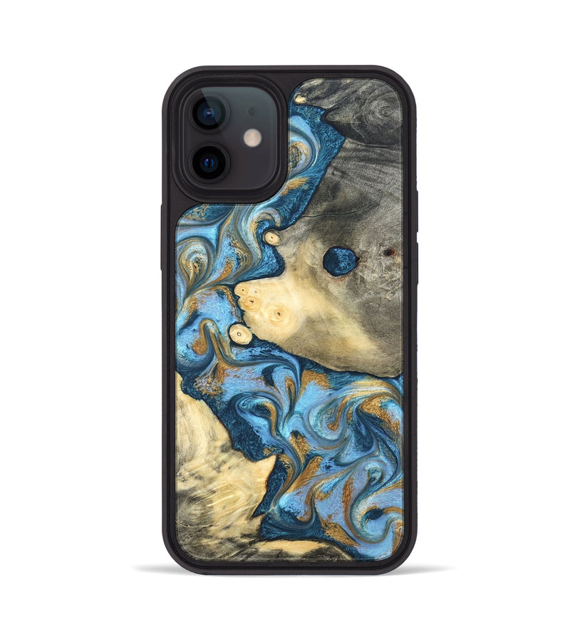 iPhone 12 Wood Phone Case - Jess (Teal & Gold, 823948)