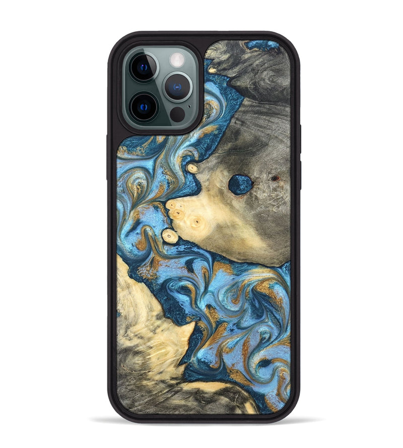iPhone 12 Pro Max Wood Phone Case - Jess (Teal & Gold, 823948)