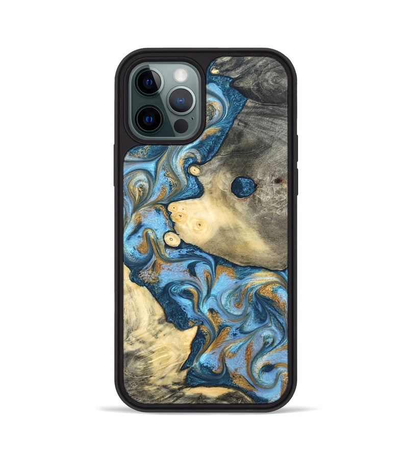 iPhone 12 Pro Wood Phone Case - Jess (Teal & Gold, 823948)