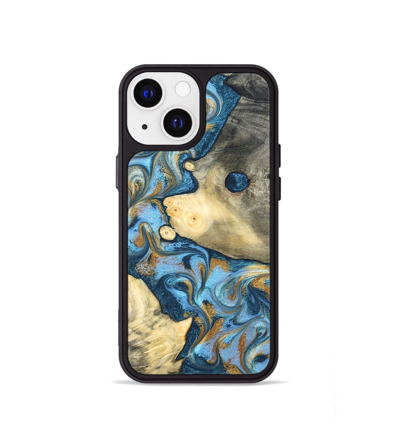 iPhone 13 mini Wood Phone Case - Jess (Teal & Gold, 823948)
