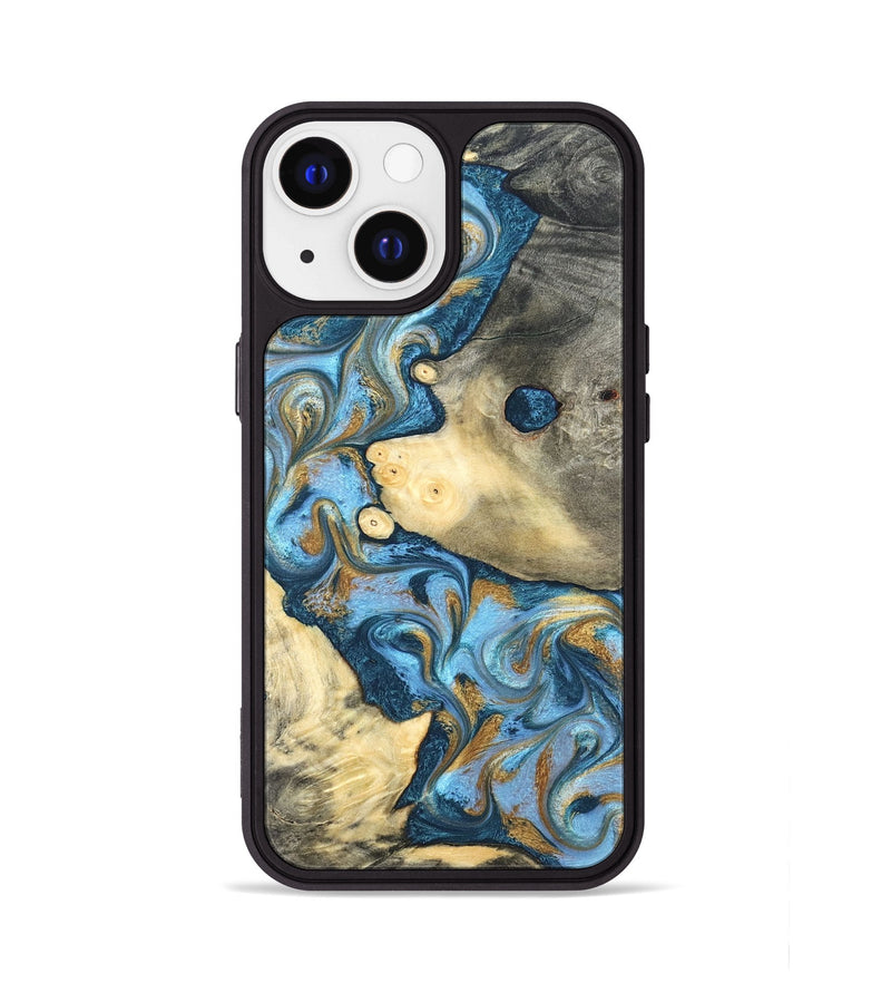 iPhone 13 Wood Phone Case - Jess (Teal & Gold, 823948)