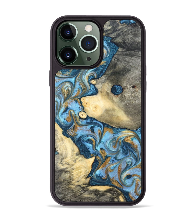 iPhone 13 Pro Max Wood Phone Case - Jess (Teal & Gold, 823948)