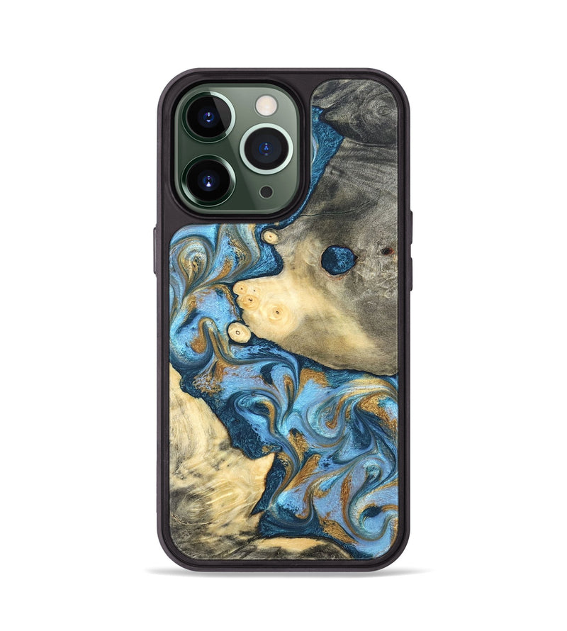 iPhone 13 Pro Wood Phone Case - Jess (Teal & Gold, 823948)