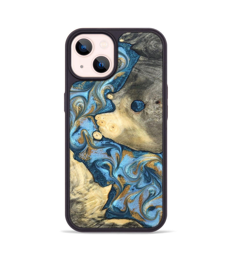 iPhone 14 Wood Phone Case - Jess (Teal & Gold, 823948)