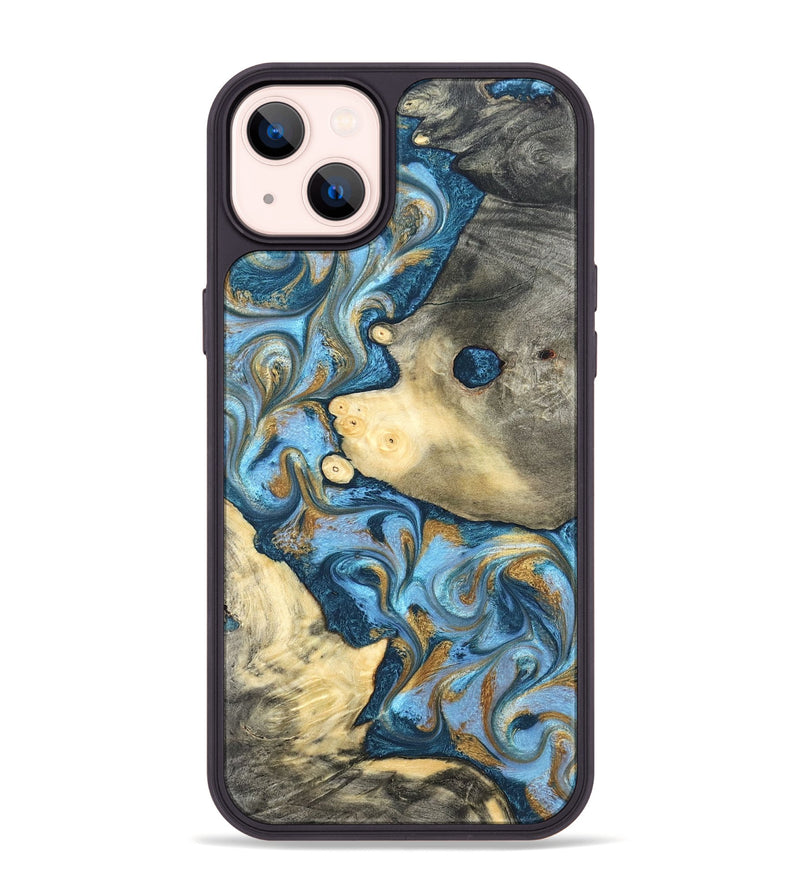 iPhone 14 Plus Wood Phone Case - Jess (Teal & Gold, 823948)
