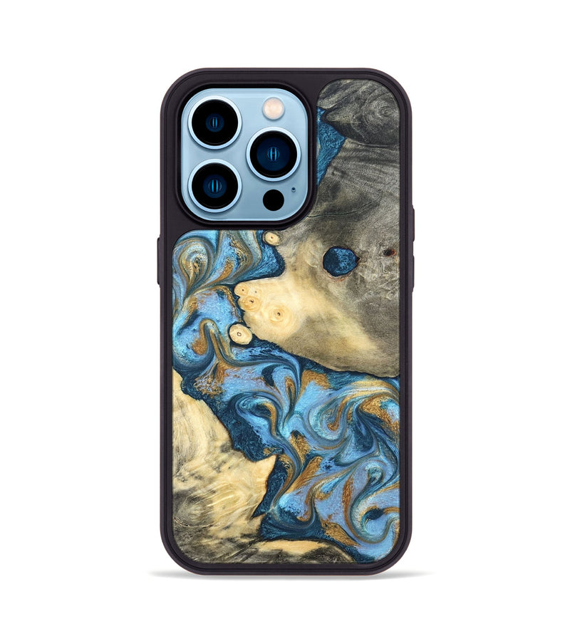 iPhone 14 Pro Wood Phone Case - Jess (Teal & Gold, 823948)