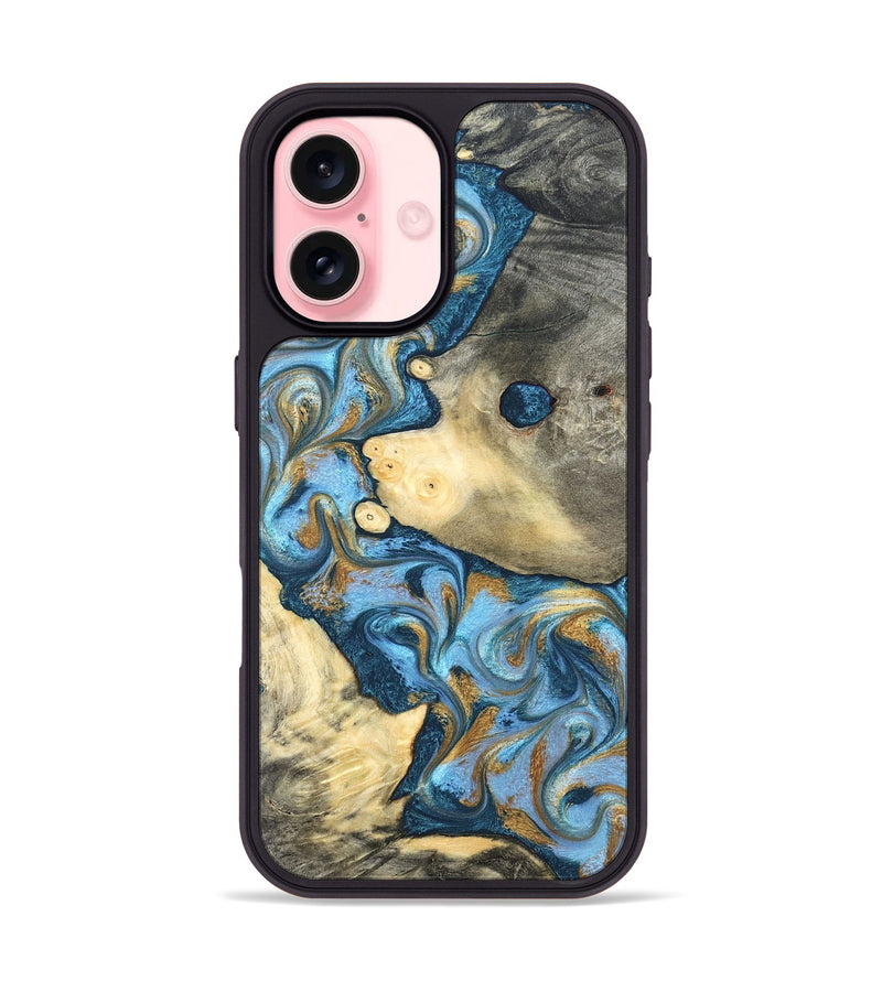 iPhone 16 Wood Phone Case - Jess (Teal & Gold, 823948)