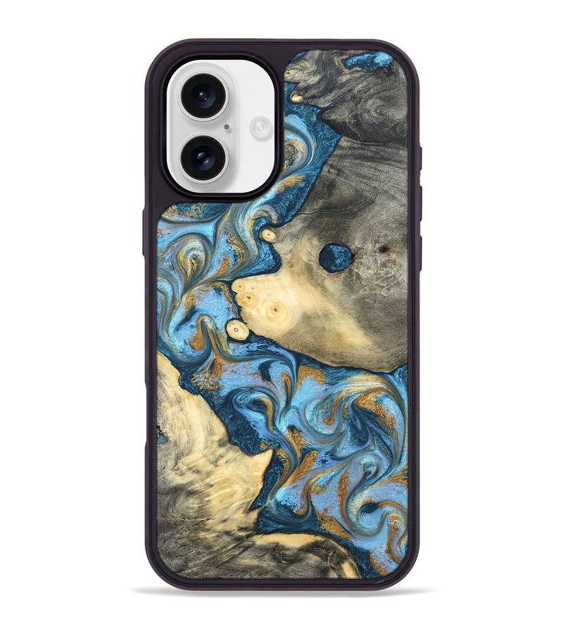 iPhone 16 Plus Wood Phone Case - Jess (Teal & Gold, 823948)