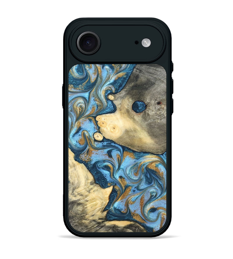 iPhone 17 Air Wood Phone Case - Jess (Teal & Gold, 823948)
