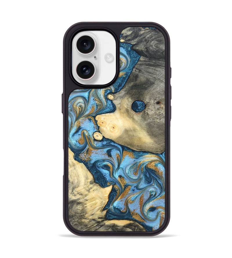 iPhone 17 Wood Phone Case - Jess (Teal & Gold, 823948)