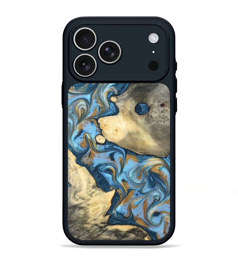 iPhone 17 Pro Max Wood Phone Case - Jess (Teal & Gold, 823948)