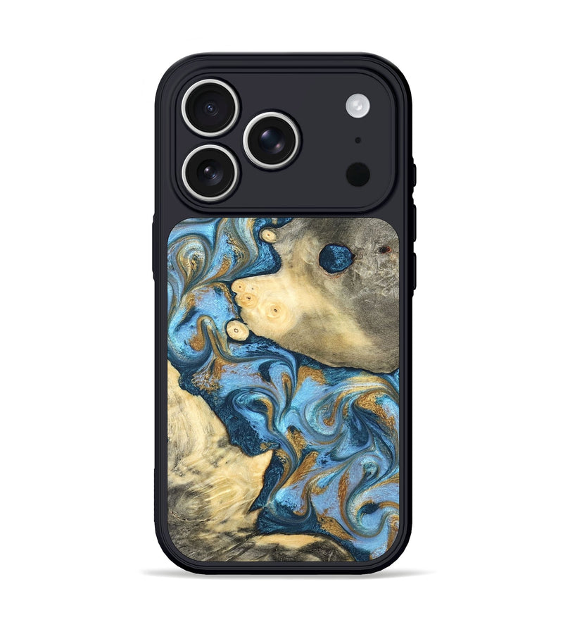 iPhone 17 Pro Wood Phone Case - Jess (Teal & Gold, 823948)
