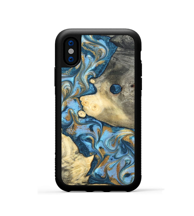 iPhone Xs Wood Phone Case - Jess (Teal & Gold, 823948)