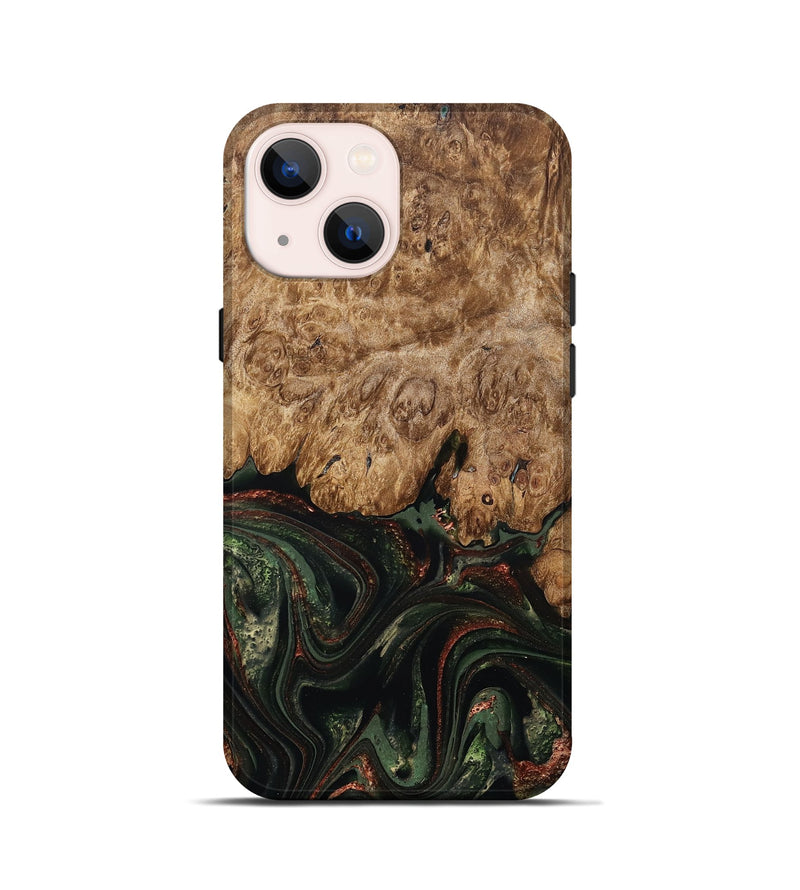 iPhone 13 mini Wood Live Edge Phone Case - Ariah (Green, 823973)