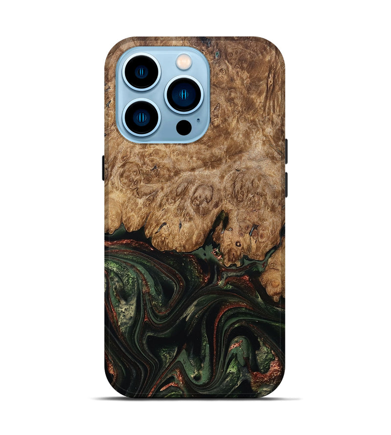 iPhone 14 Pro Wood Live Edge Phone Case - Ariah (Green, 823973)