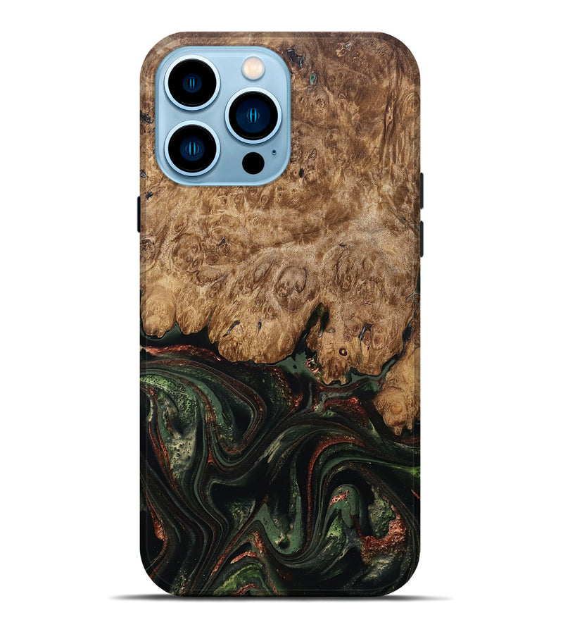 iPhone 14 Pro Max Wood Live Edge Phone Case - Ariah (Green, 823973)