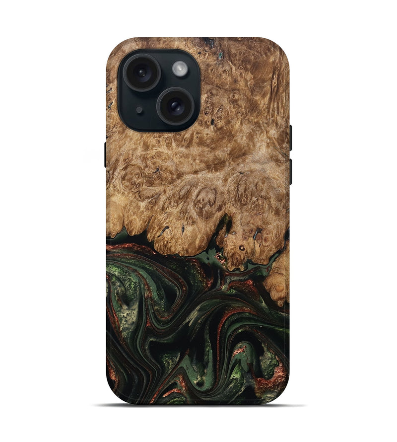 iPhone 15 Wood Live Edge Phone Case - Ariah (Green, 823973)