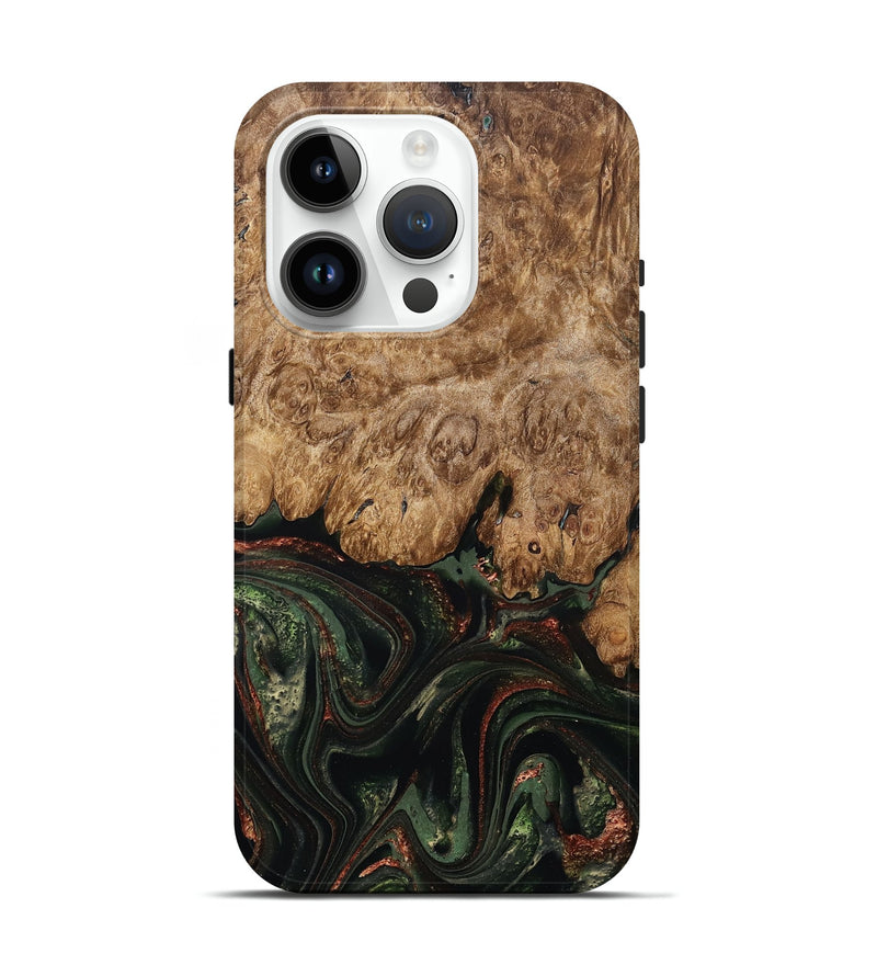 iPhone 15 Pro Wood Live Edge Phone Case - Ariah (Green, 823973)
