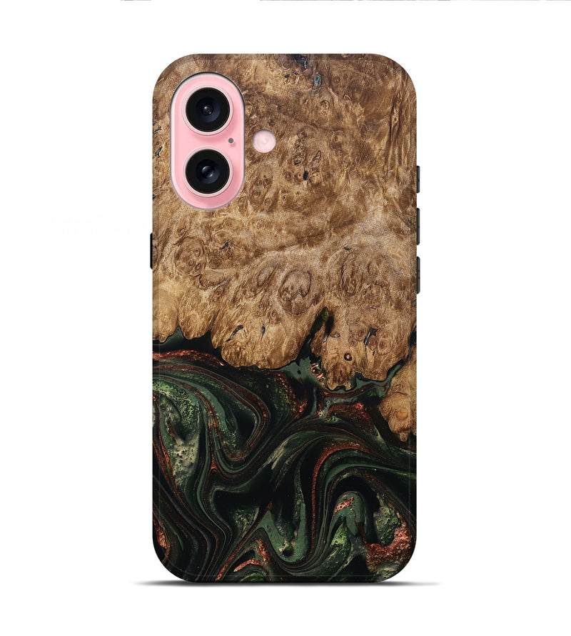 iPhone 16 Wood Live Edge Phone Case - Ariah (Green, 823973)