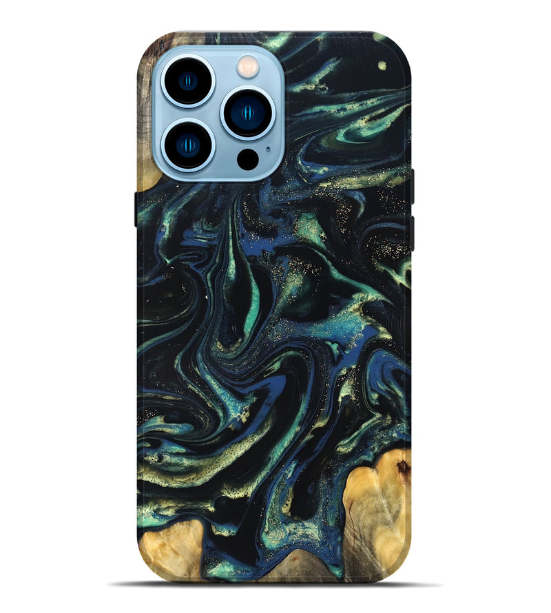 iPhone 14 Pro Max Wood Live Edge Phone Case - Zada (Green, 823976)
