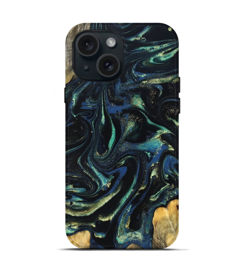 iPhone 15 Wood Live Edge Phone Case - Zada (Green, 823976)