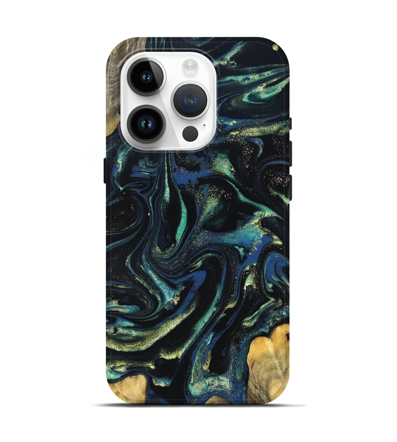 iPhone 15 Pro Wood Live Edge Phone Case - Zada (Green, 823976)