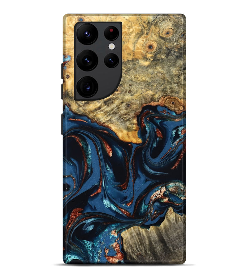Galaxy S22 Ultra Wood Live Edge Phone Case - Leyla (Teal & Gold, 823977)