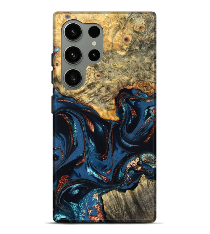Galaxy S24 Ultra Wood Live Edge Phone Case - Leyla (Teal & Gold, 823977)