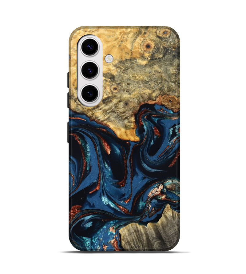 Galaxy S25 Wood Live Edge Phone Case - Leyla (Teal & Gold, 823977)