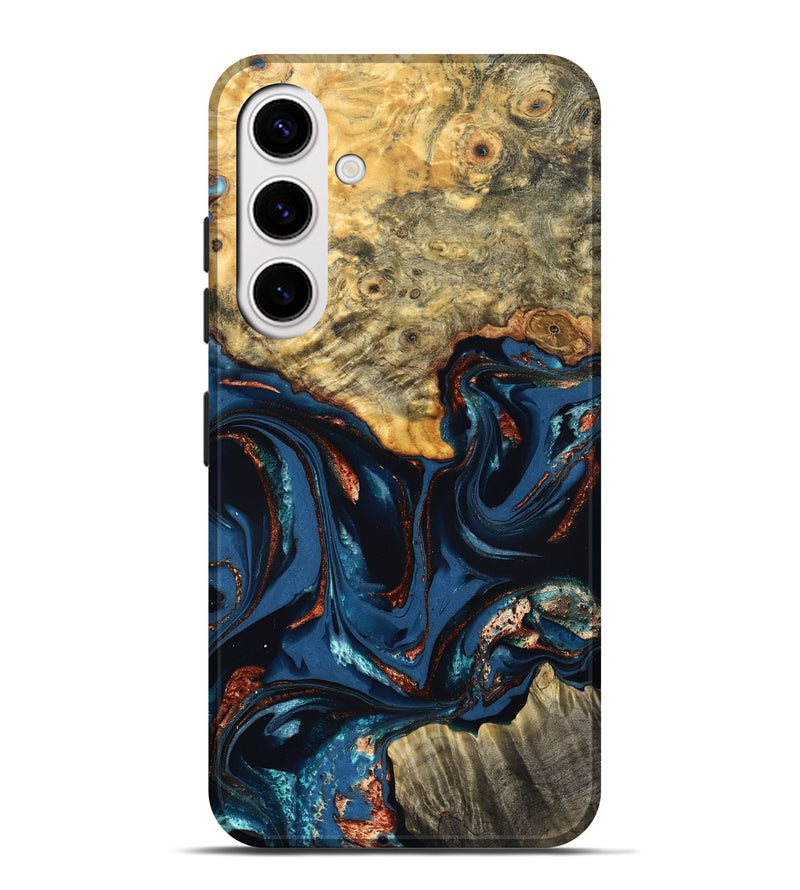Galaxy S25 Plus Wood Live Edge Phone Case - Leyla (Teal & Gold, 823977)