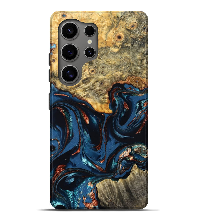 Galaxy S25 Ultra Wood Live Edge Phone Case - Leyla (Teal & Gold, 823977)