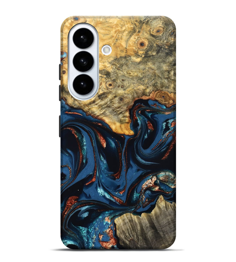 Galaxy S26 Plus Wood Live Edge Phone Case - Leyla (Teal & Gold, 823977)