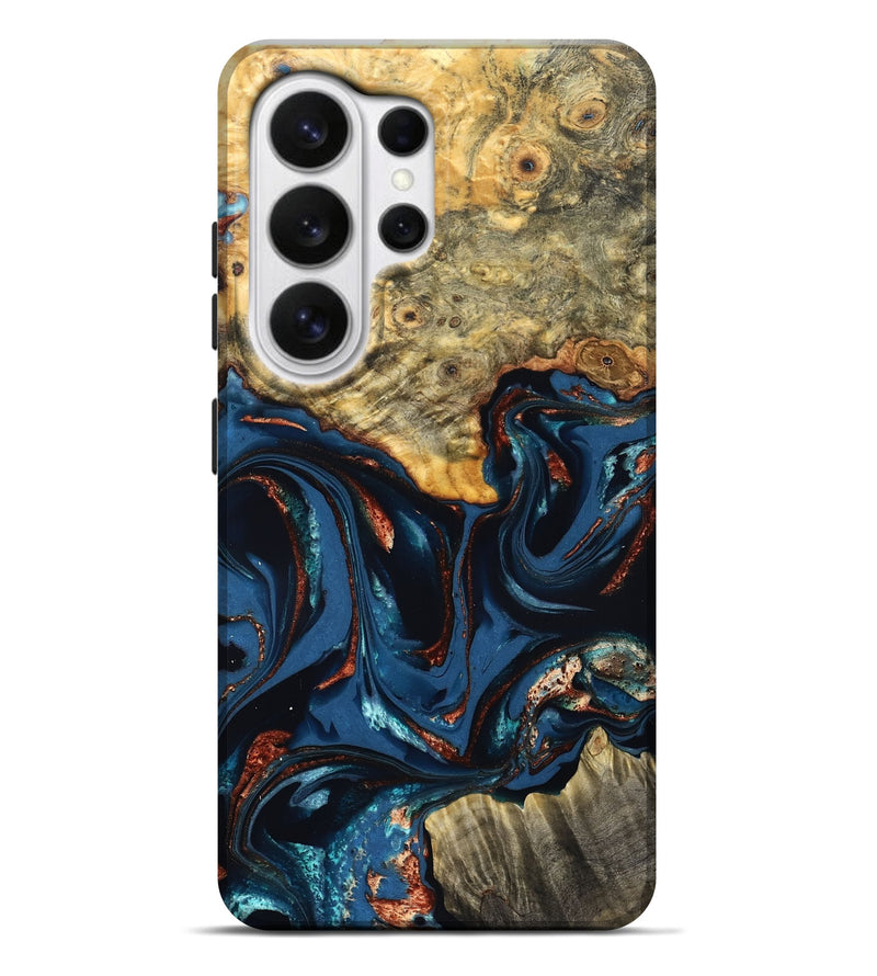 Galaxy S26 Ultra Wood Live Edge Phone Case - Leyla (Teal & Gold, 823977)